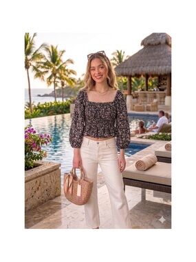 J Crew Puff Sleeve‎ Drapey Crepe Top Small Fall Garden Floral